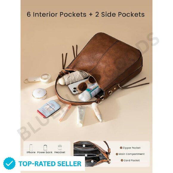 Faux Leather Hobo Crossbody Bag Retro Large Shoulder Purse Designer Style - Picture 4 of 4